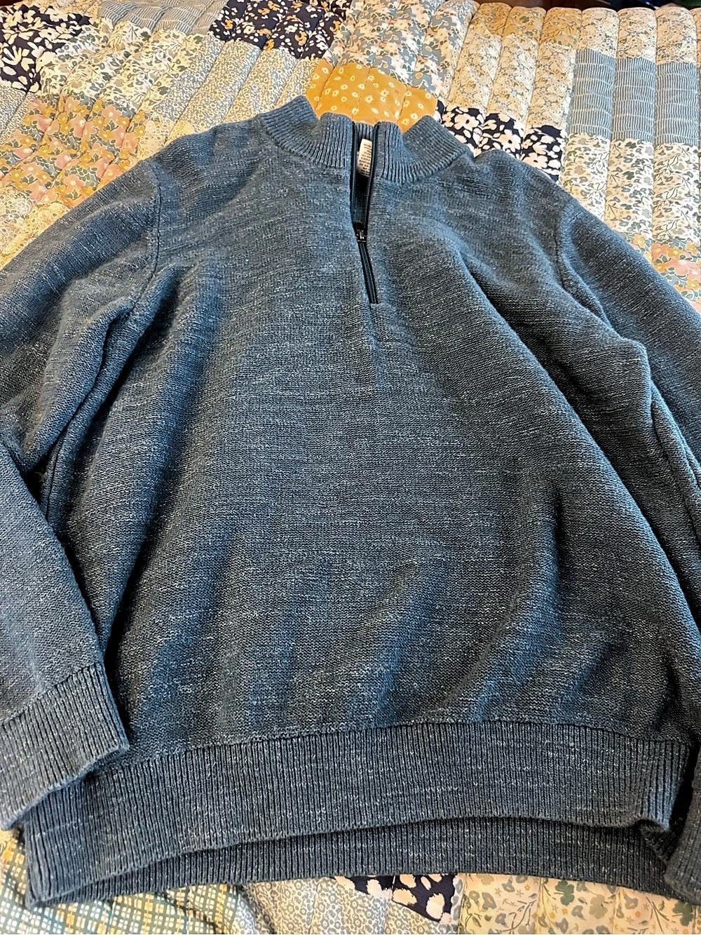 Large.Large.Bean Men's Organic Cotton Waffle Sweater, Quarter Zip Quarter-Zip